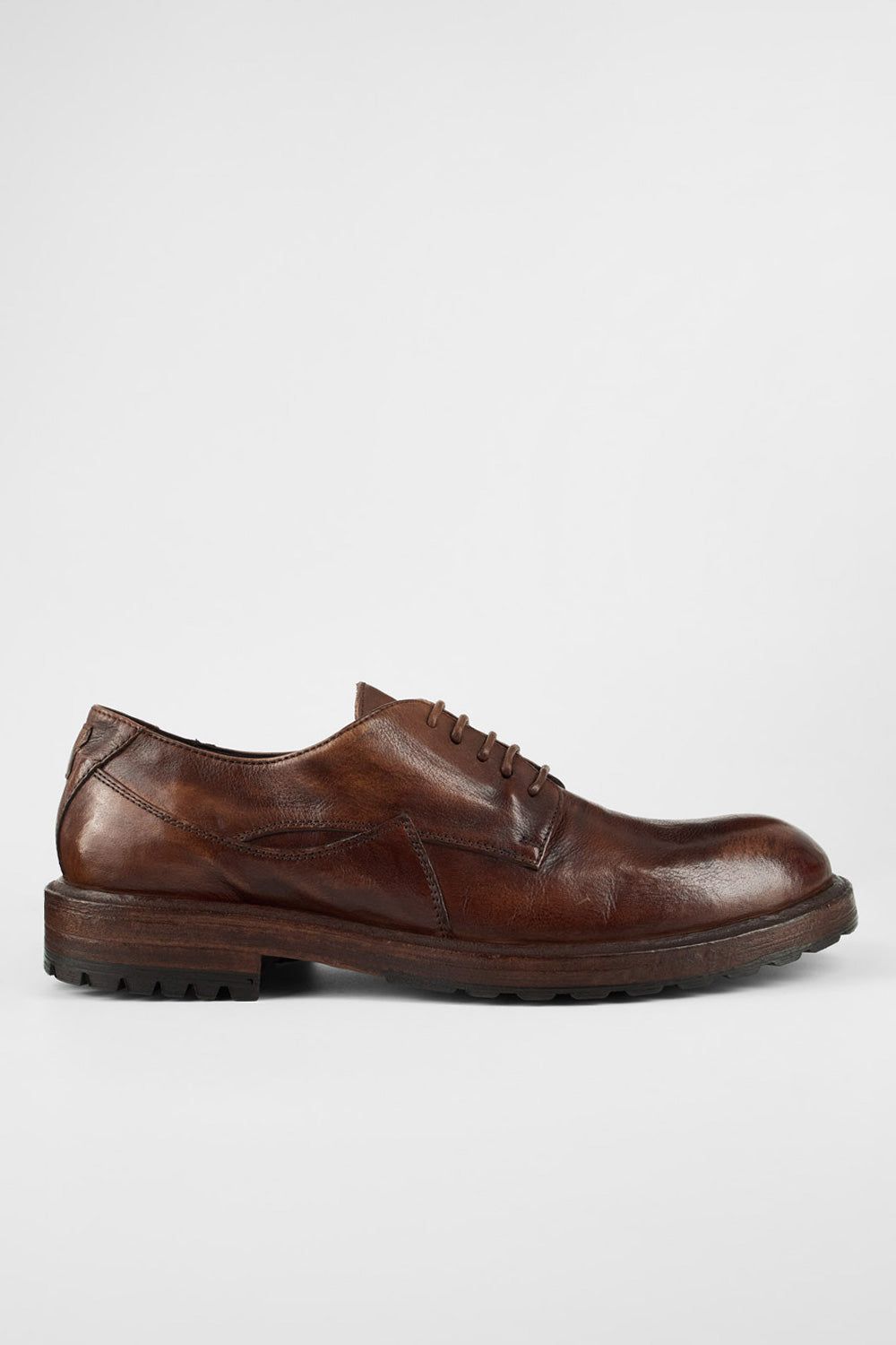 KEATS wood-brown derby shoes.