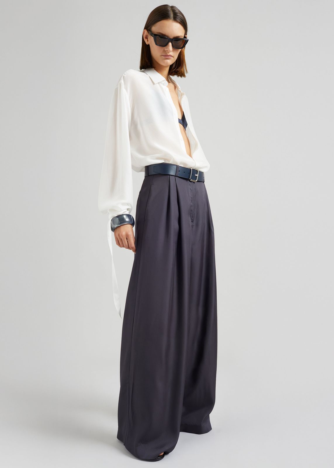 Marfa Pleated Silk Trousers - Storm Grey