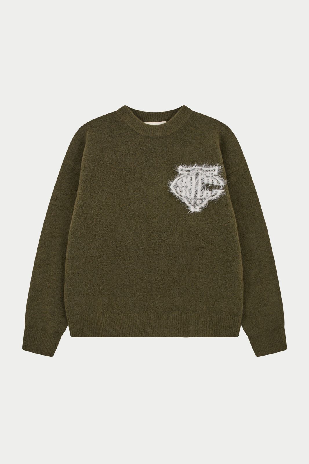 MONOGRAM FLUFFY KNIT CREW - KHAKI