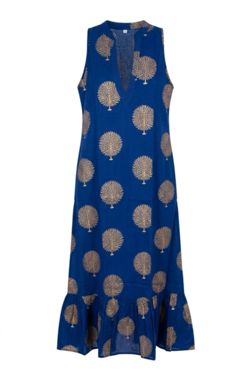Cotton Lombock Midi Dress In Marrakesh Blue & Gold