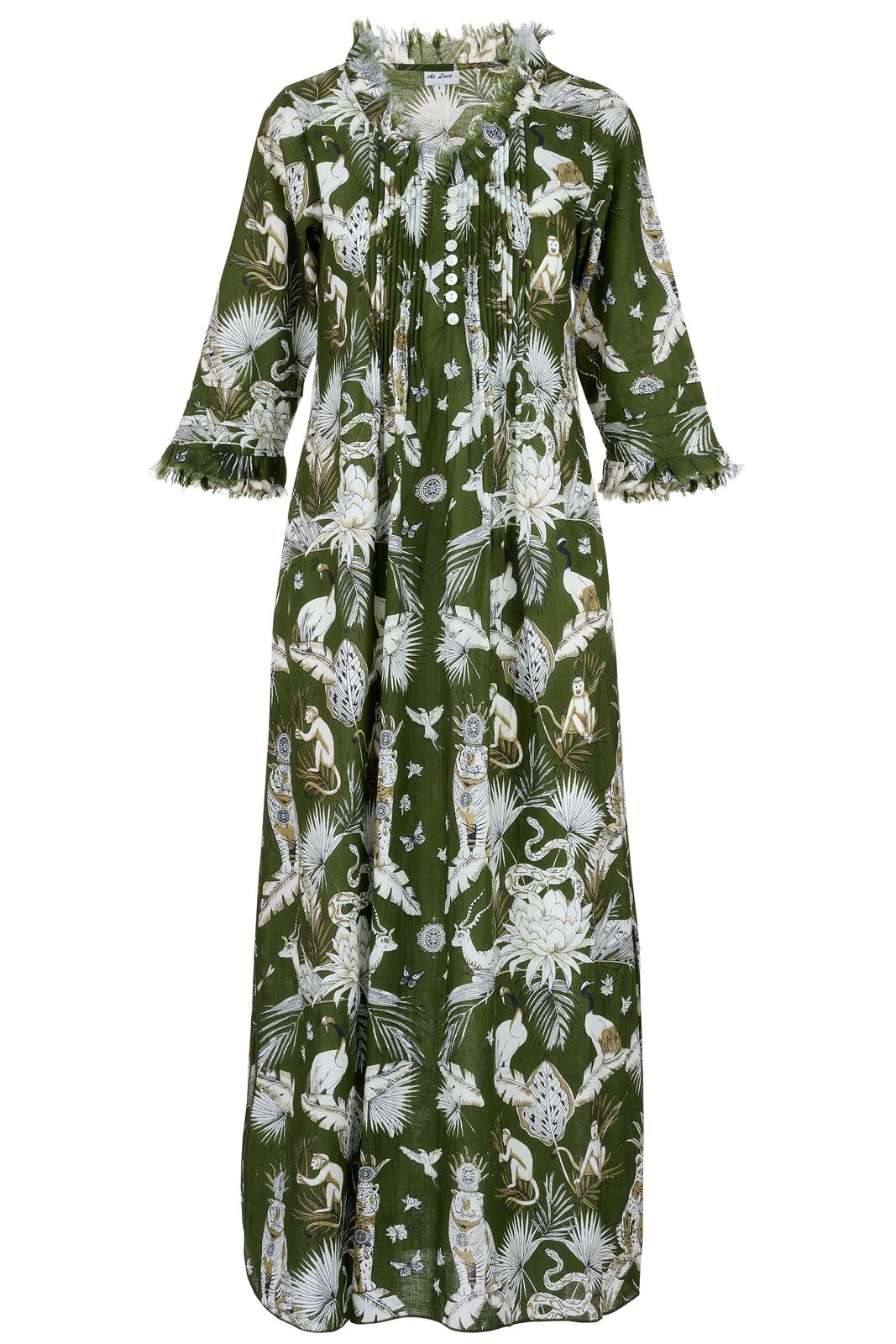 Cotton Annabel Maxi Dress In Olive Green Tropical