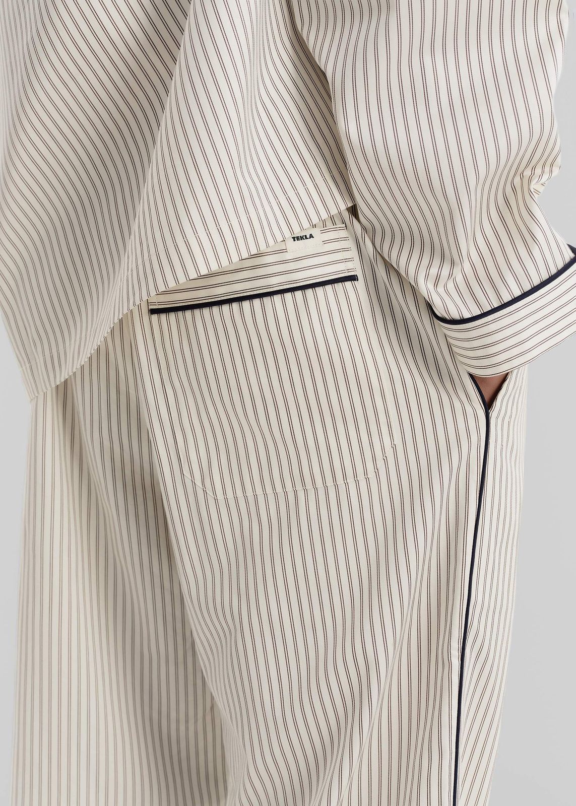 Tekla Sateen Pyjama Pants - Brown Pinstripe