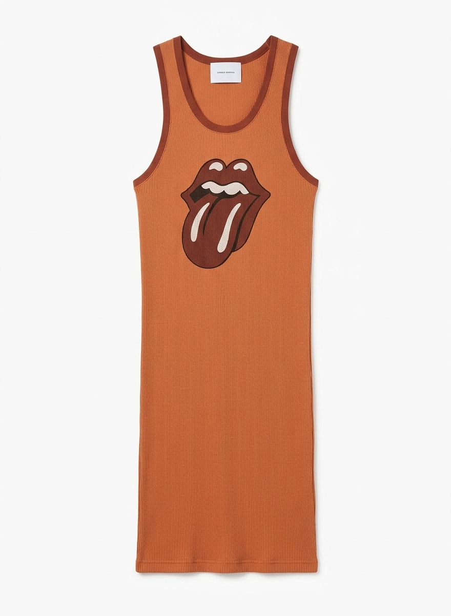 Phix X Rolling Stones Brown Ribbed Tongue Logo Vest