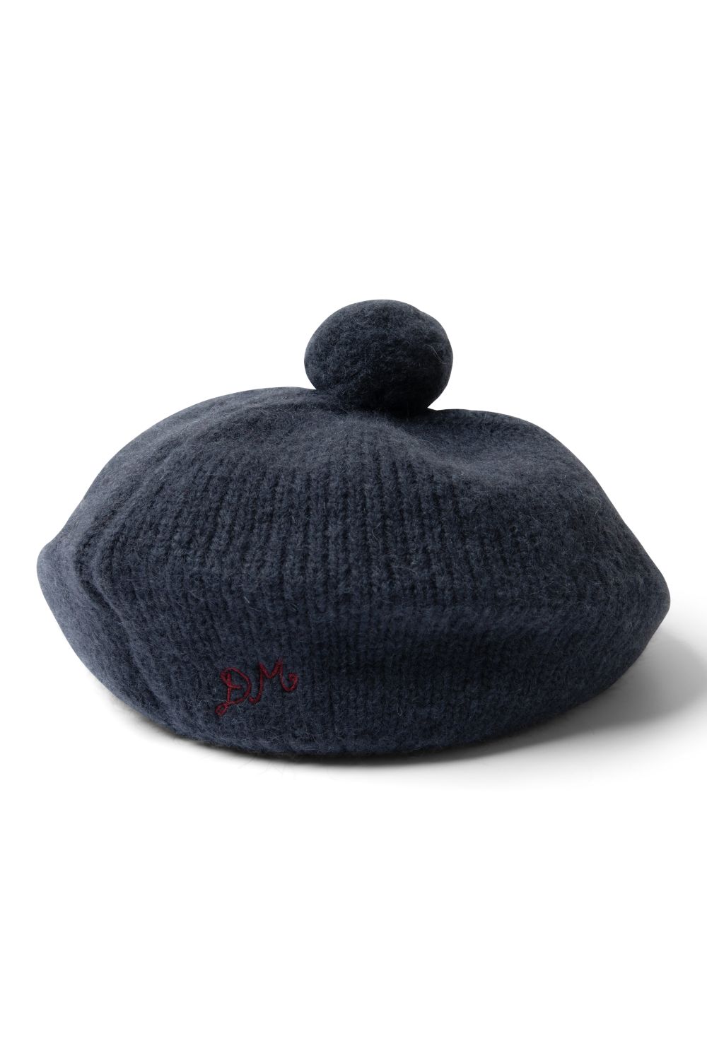Knitted Pom Pom Beret - Navy
