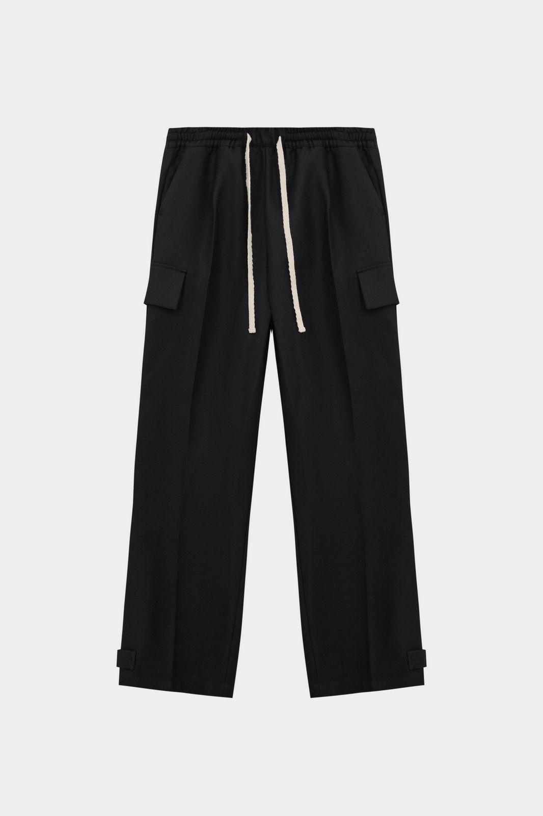 PLEATED WIDE LEG WOOL BLEND TROUSER - BLACK