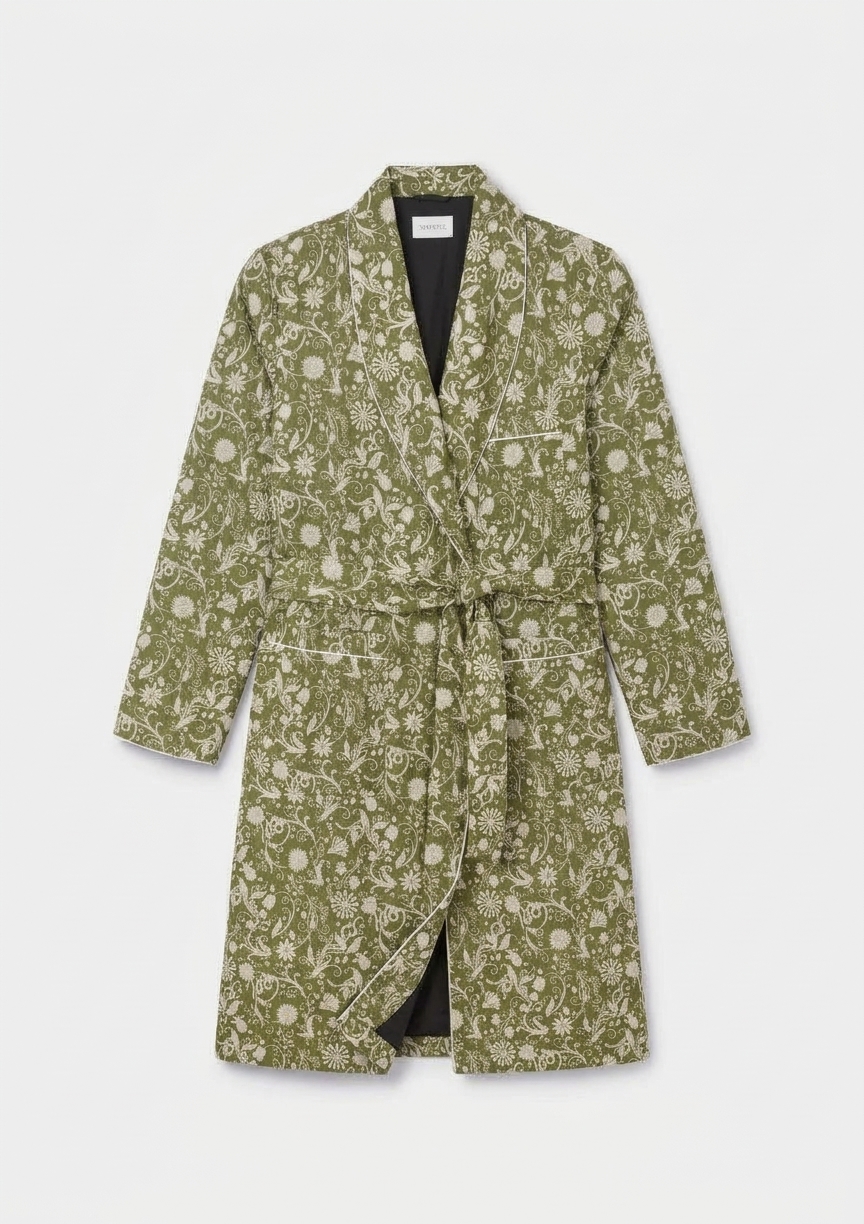 Green Ophidian Dressing Gown Made With Liberty Fabric