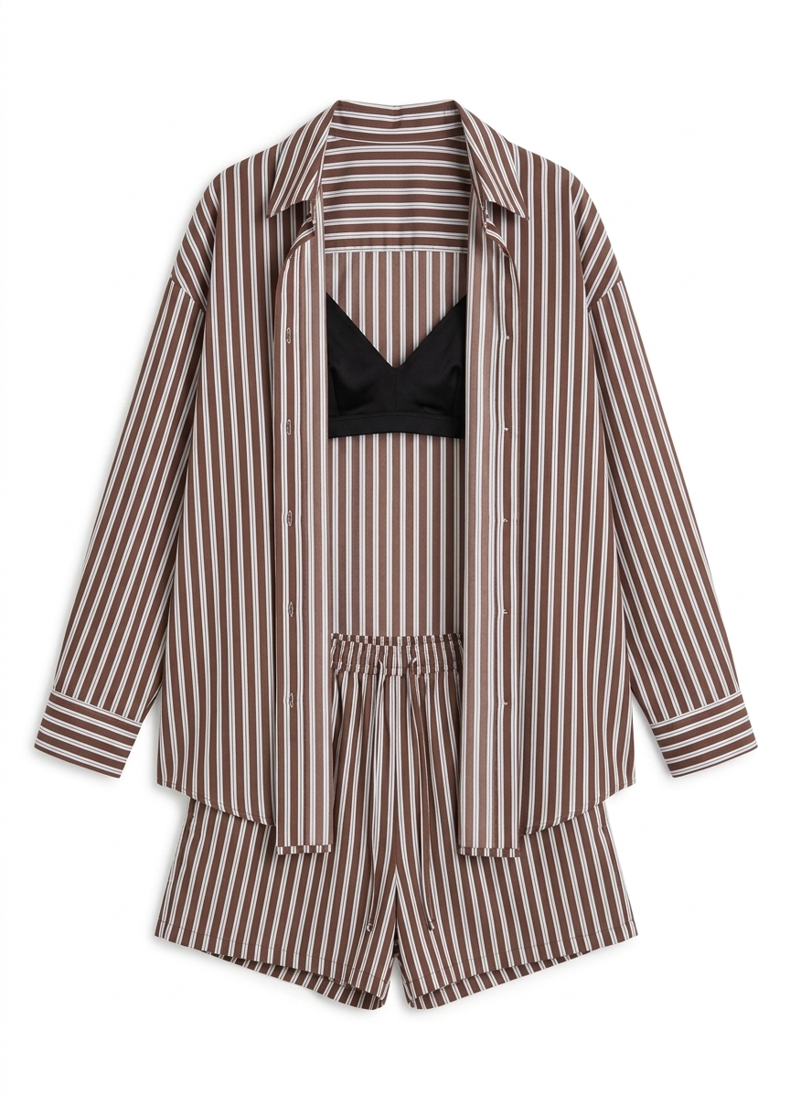 Toscane Oversized Shirt - Brown/white Stripe