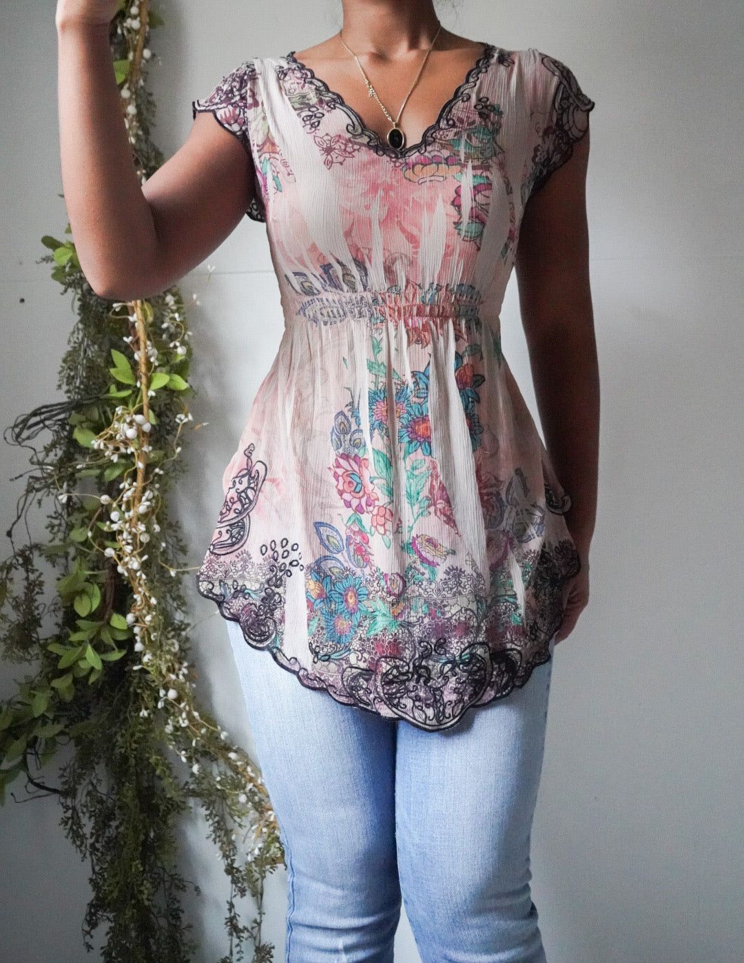 Y2K Boho Short Sleeve Top
