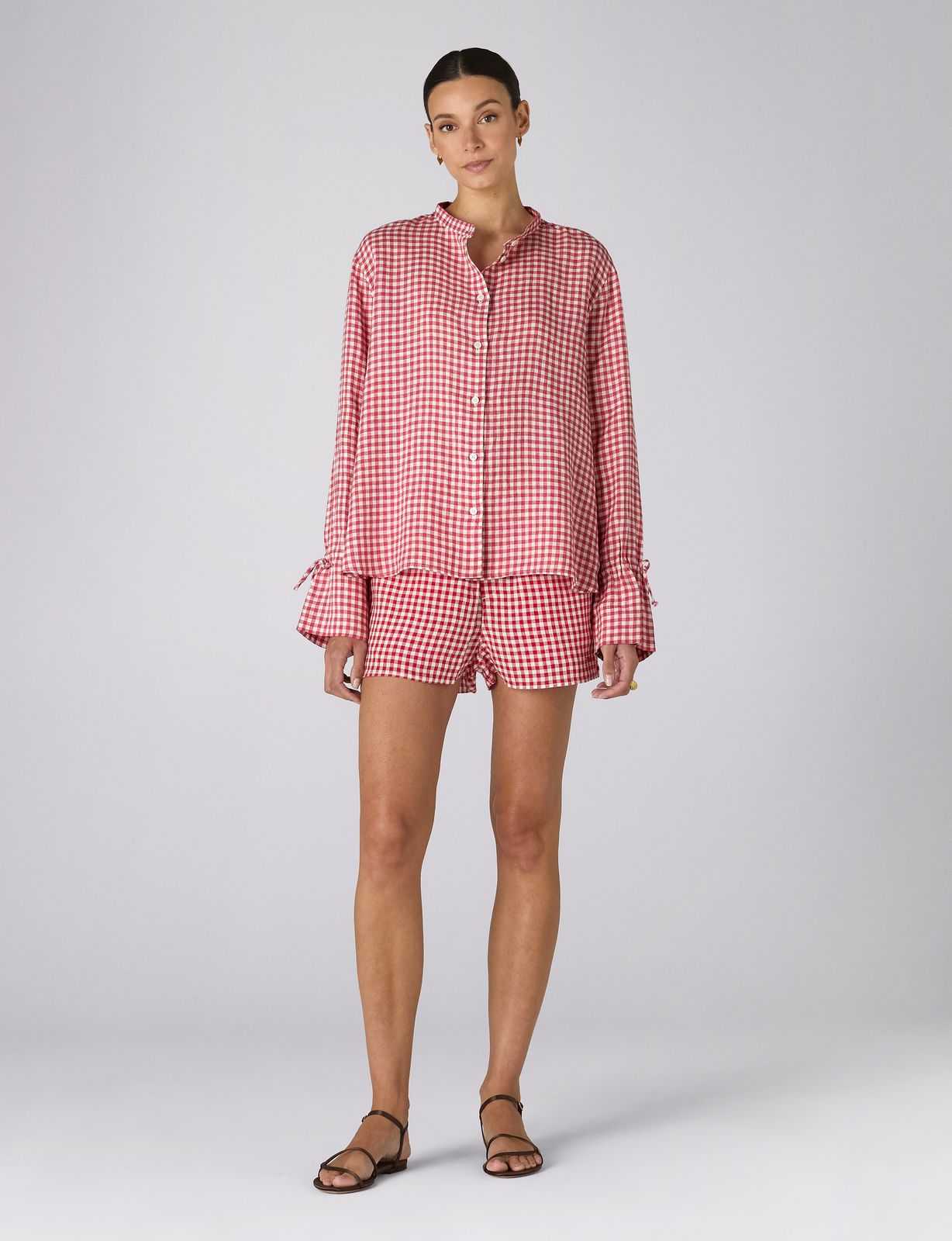 The Set: Linen Blouse & Court Short, Post Box Red Gingham