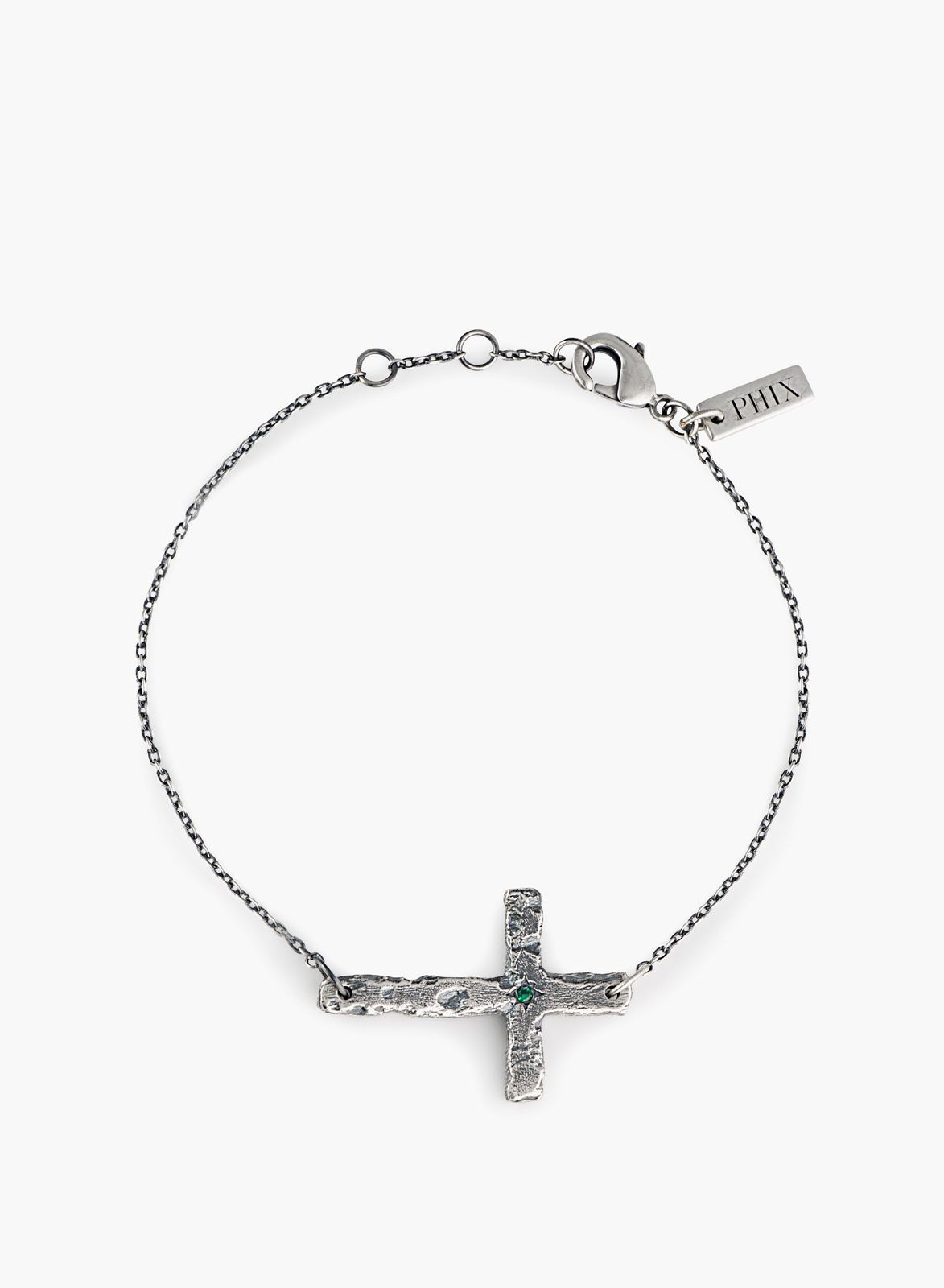 Silver Saint Cross Emerald Bracelet