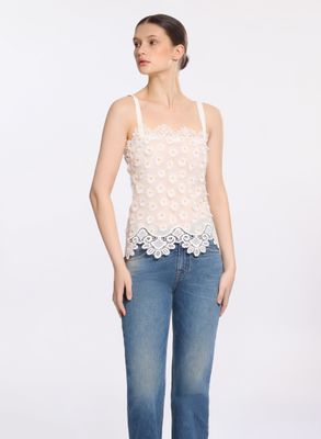 Tulle Embroidered Macramé Top