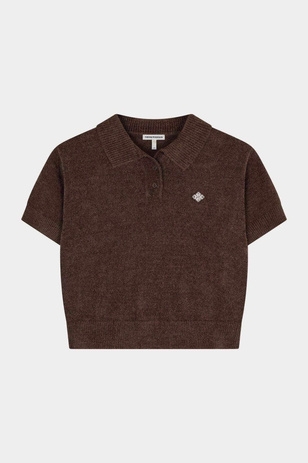 TOWELLING OPEN COLLAR T-SHIRT - CHOCOLATE