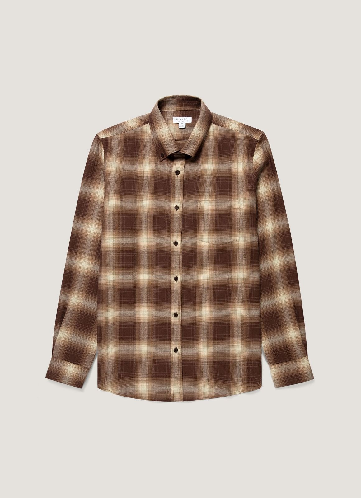 Men's Button Down Flannel Shirt in Chestnut Melton Check