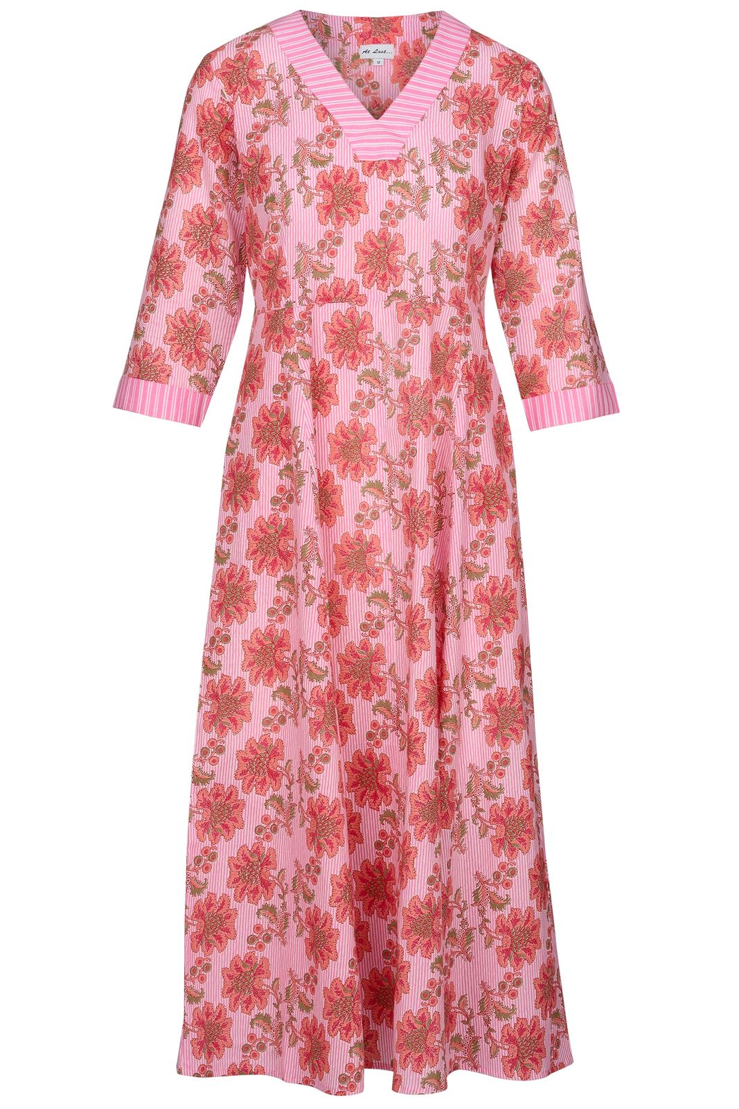 Cotton Rhonda Midi Dress In Pink Pinstripe