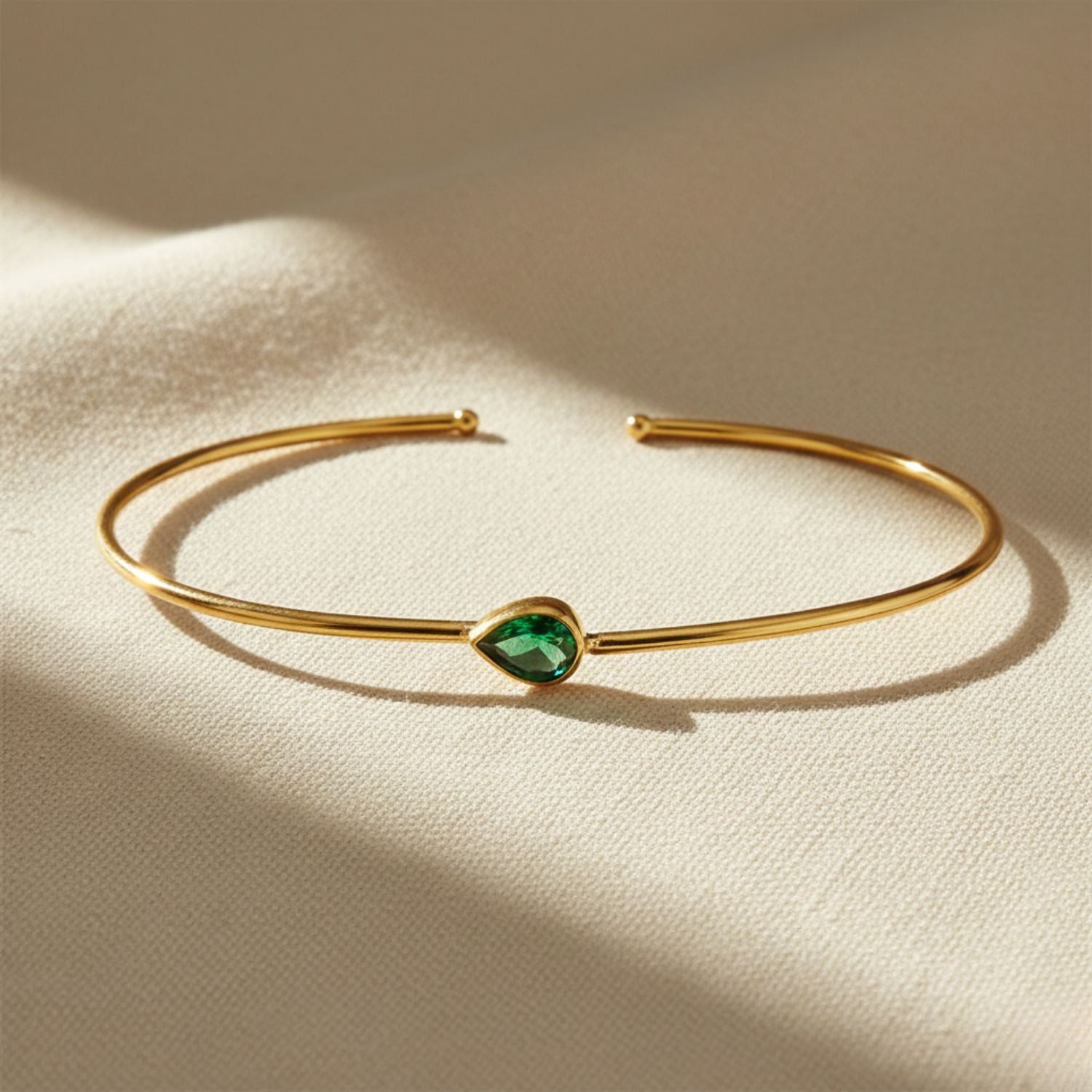 Gold Plated Minimalist May Birthstone Bangle | Emerald