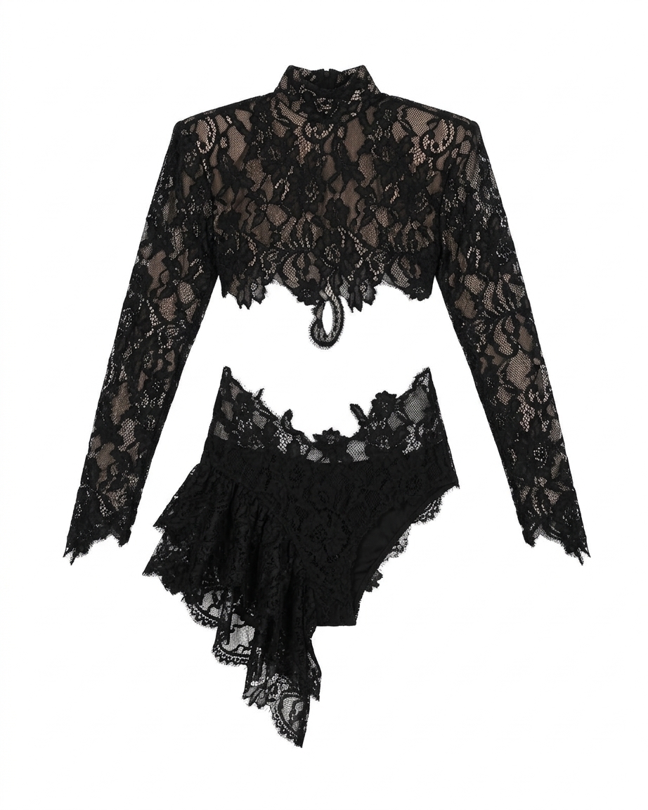 Gardinia Top & Shorts In Black Lace