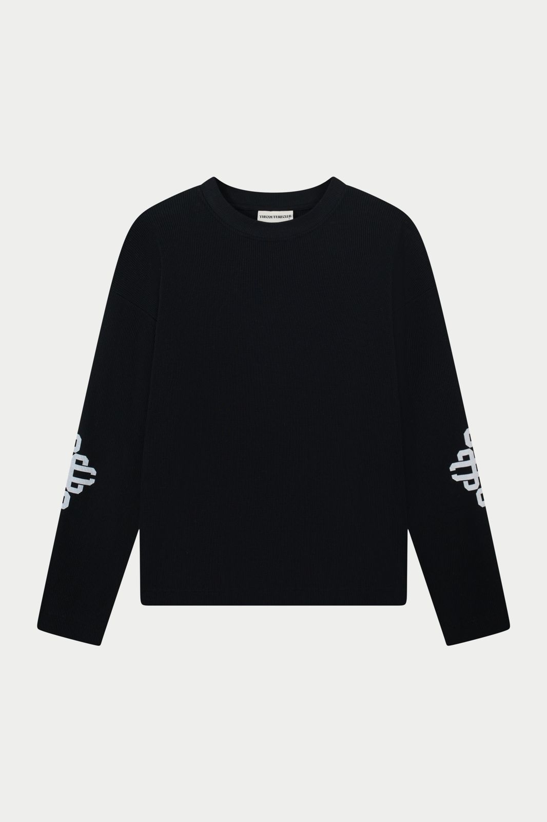 EMBLEM WAFFLE LONG SLEEVE T-SHIRT - BLACK