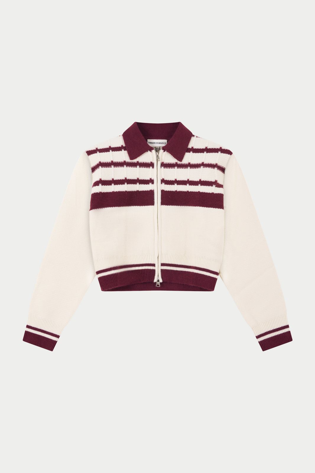 CONTRAST STRIPE KNITTED ZIP THROUGH - OFF WHITE