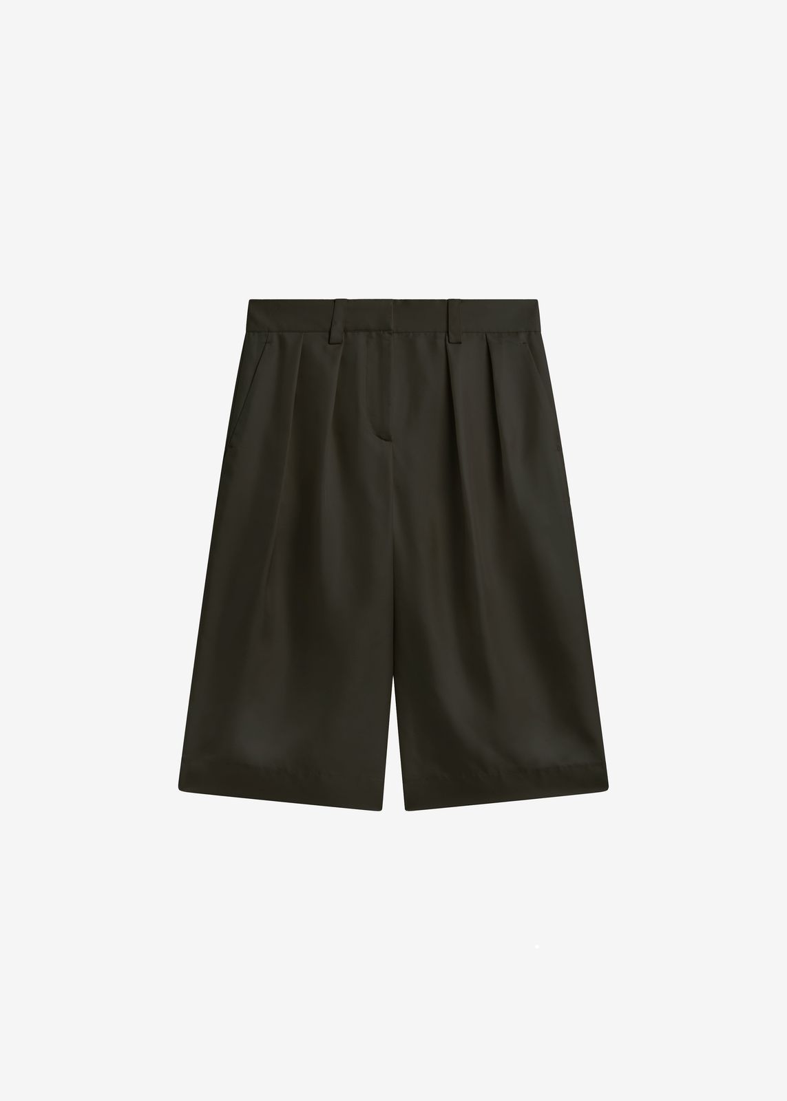 Marfa Pleated Silk Bermuda Shorts - Khaki