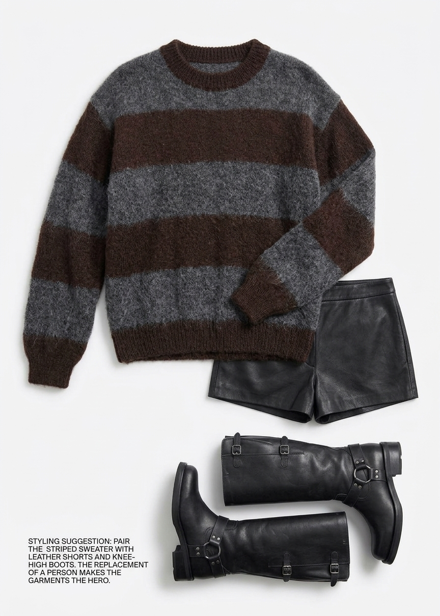 Gimel Mohair Sweater - Grey/brown Stripe