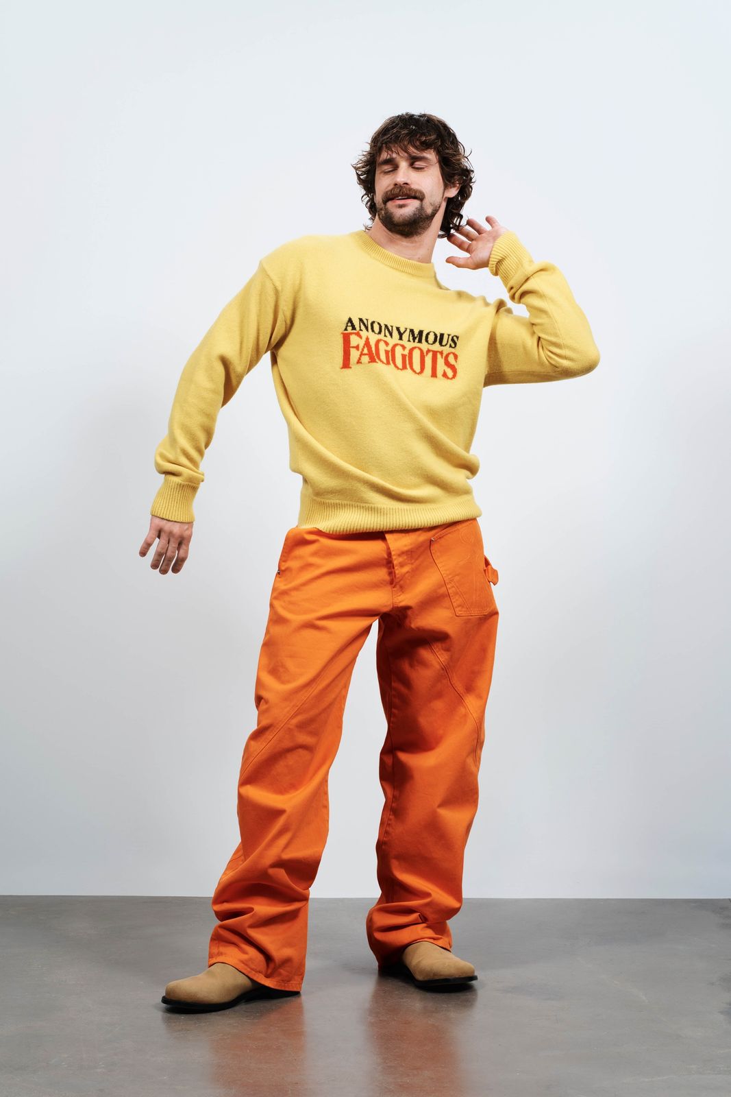 MENS 'ANONYMOUS FAGGOTS' JUMPER IN BRIGHT YELLOW