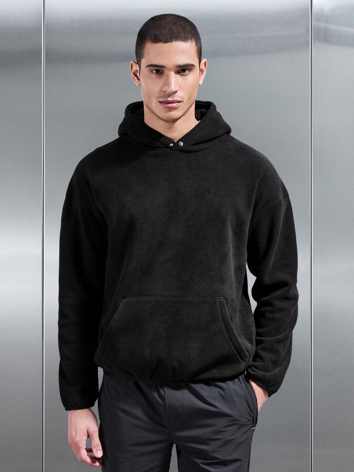 Fleece Relaxed Fit Hoodie in Black