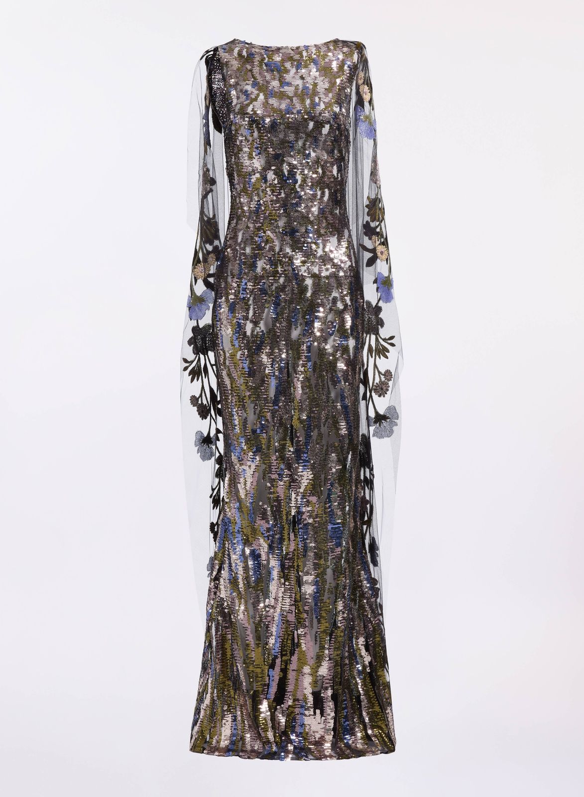 Cape-sleeved Long Dress
