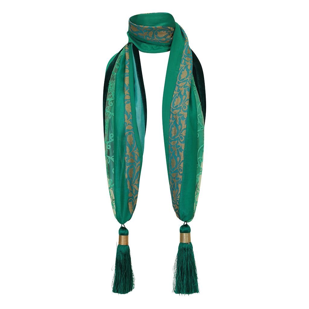 Jade Silk Mix Tassel Scarf