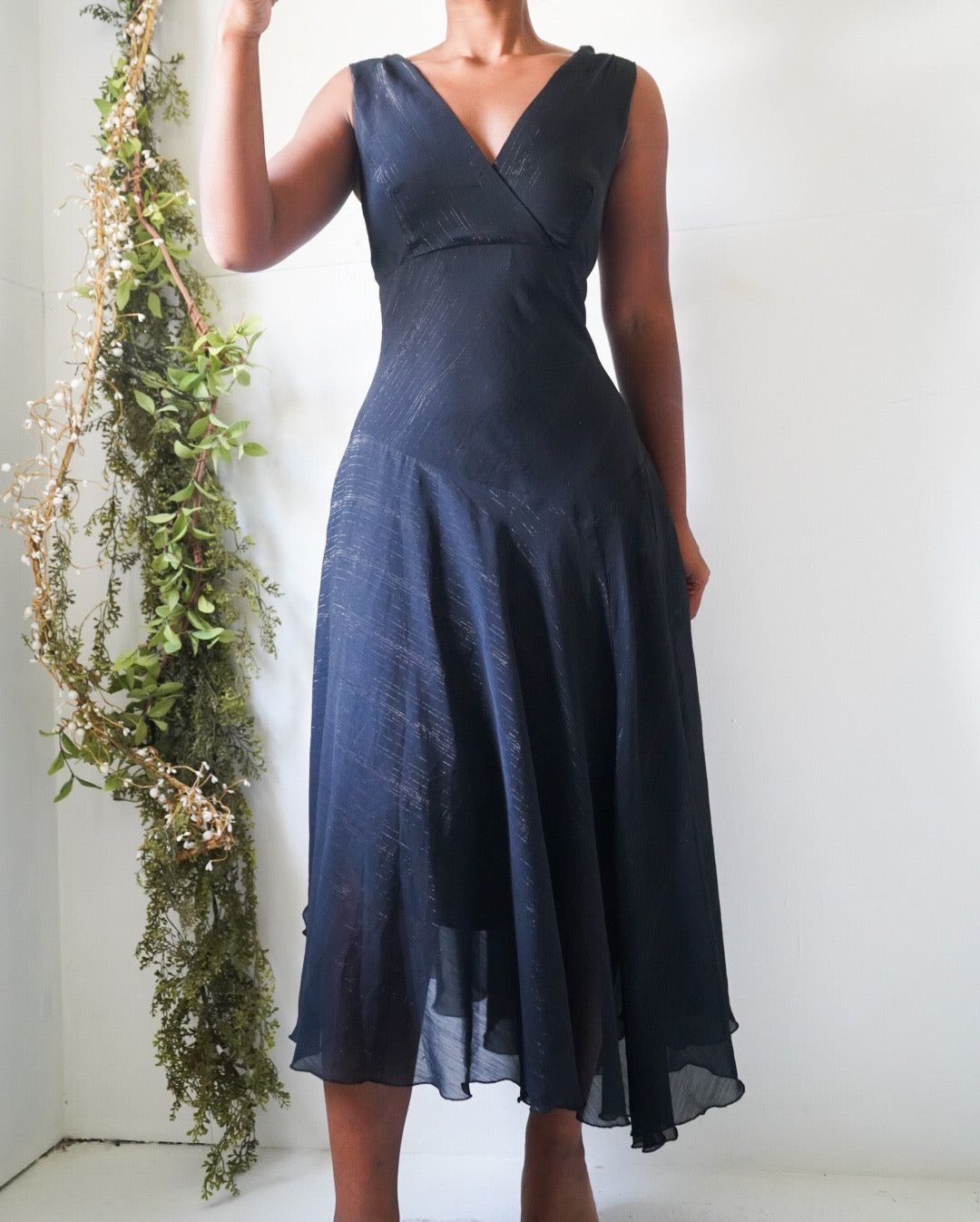 Y2K Fairy Hem Crossover Neck Midi Dress