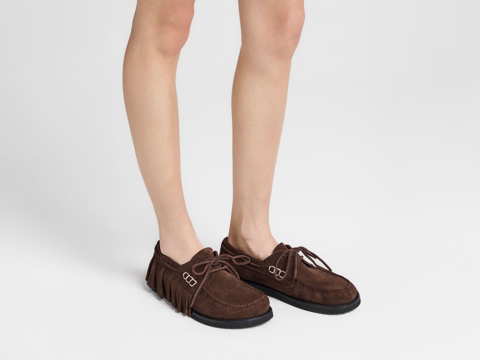 MENS LOAFER RUFFLE SUEDE BOAT SHOES IN CHOCOLATE BROWN