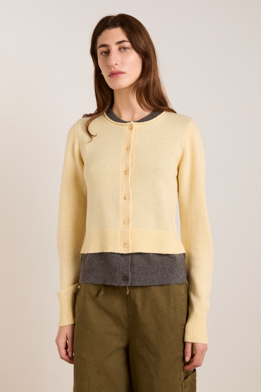Callie Layer Wool And Cashmere Blend Cardigan - Butter/Grey