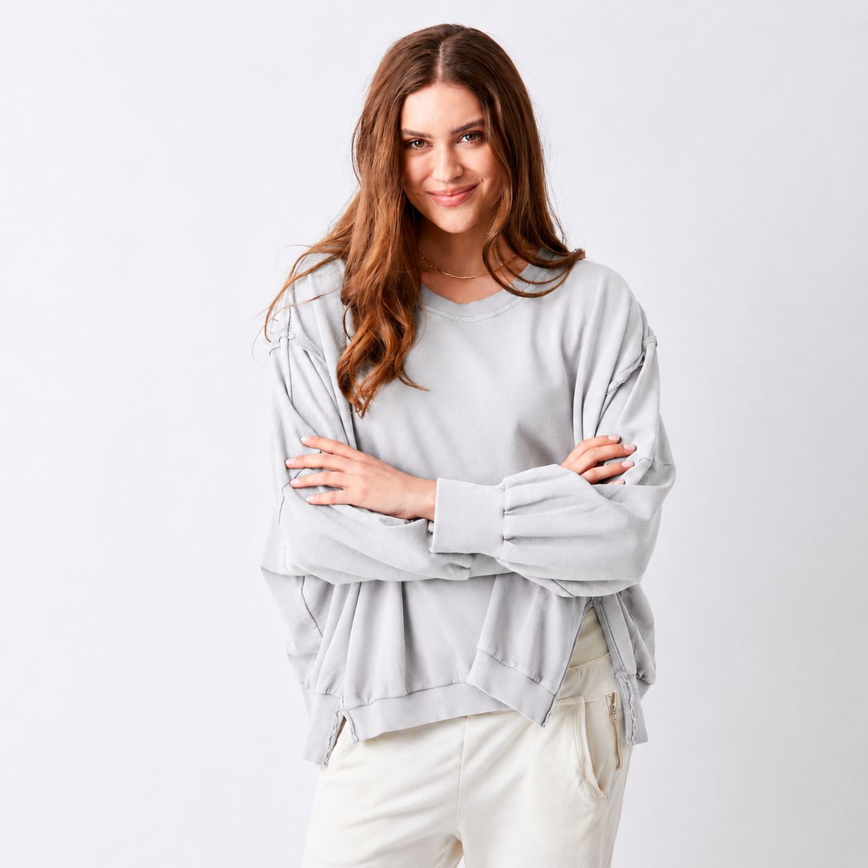 Werugia Oversize Raw Edge Sweatshirt With Splits