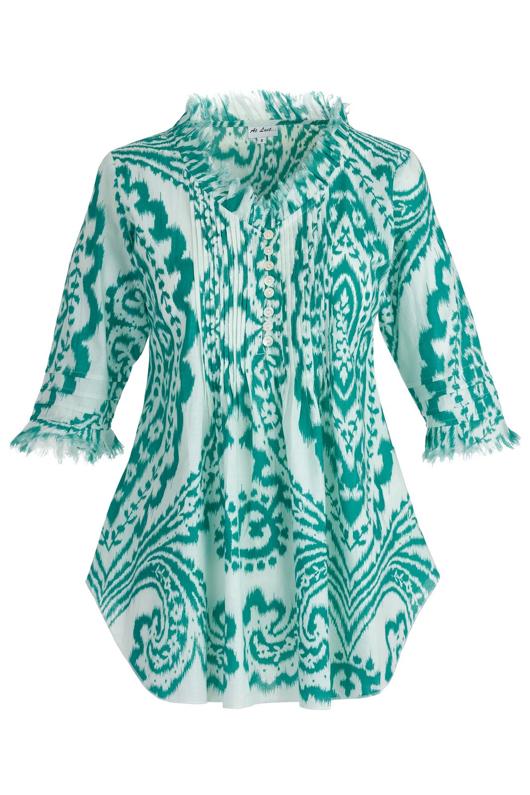 Sophie Cotton Shirt in Aqua & White Ikat
