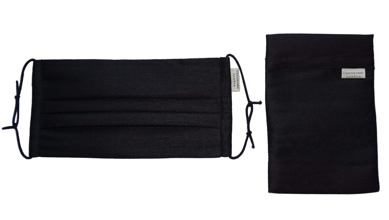 Pleated Silk Face Mask with Nose Wire and Matching Pouch - Black