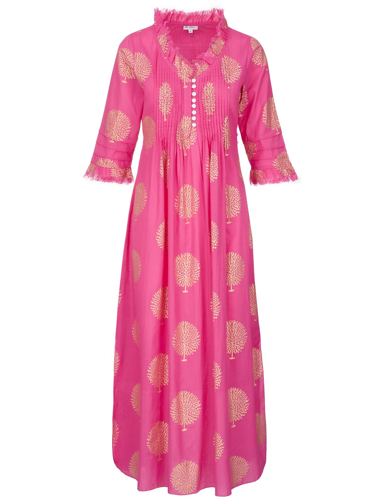 Cotton Annabel Maxi Dress In Bubblegum Pink & Gold