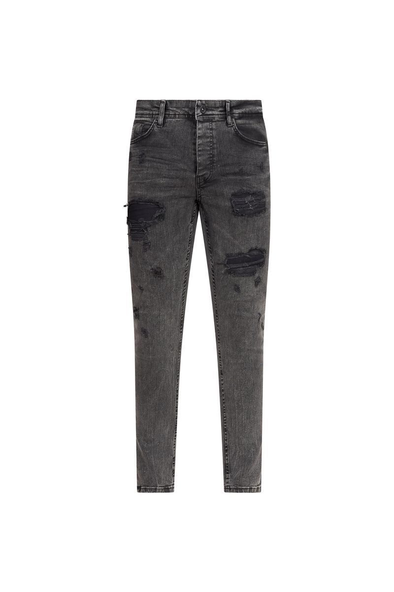 Ovy Charcoal Distressed Stretch Denim