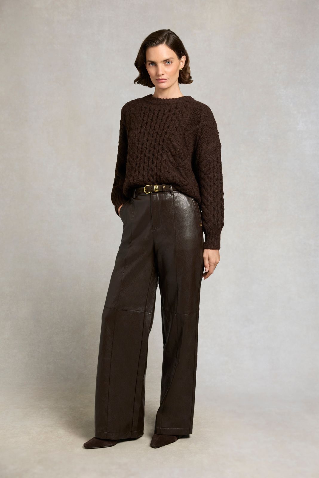 Faux Leather Straight Trouser (Chocolate)