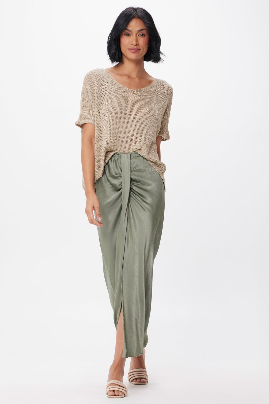 Harmony Satin Knot Front Split Skirt