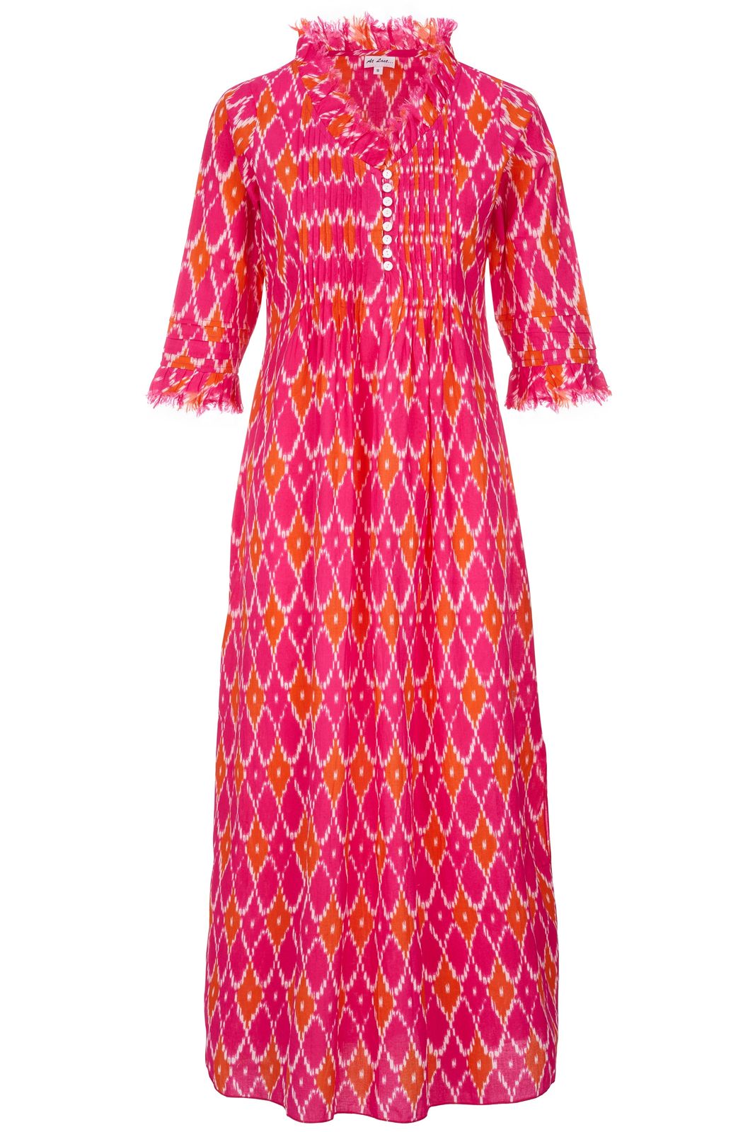 Cotton Annabel Maxi Dress In Fuschia & Orange Diamond
