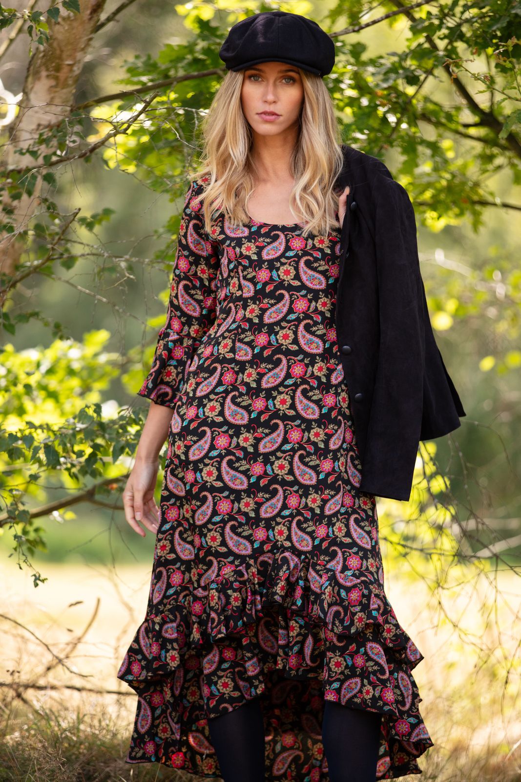 Victoria Midi Dress in Black Teardrop