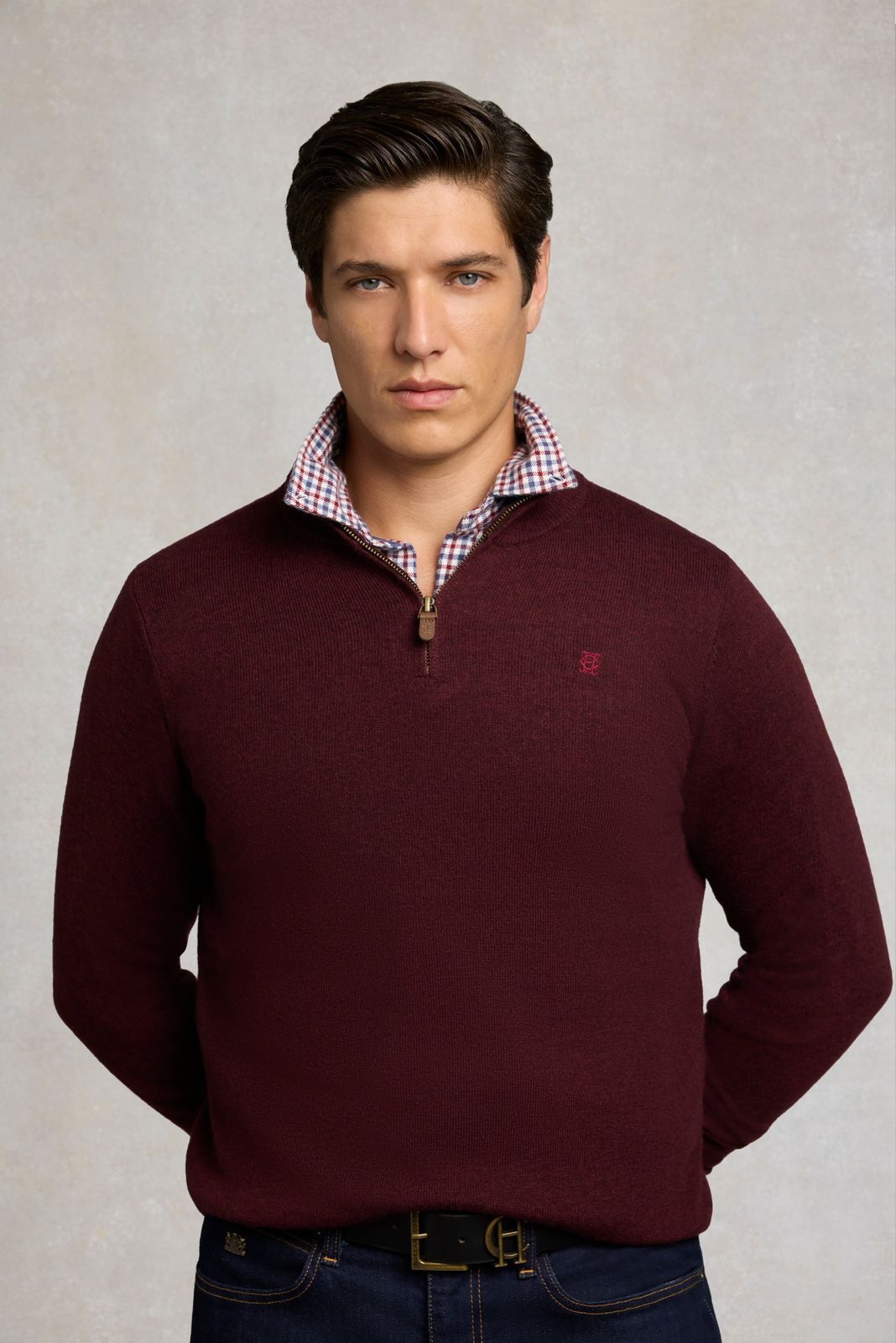 Men's Fine Quarter Zip Knit (Mulberry)