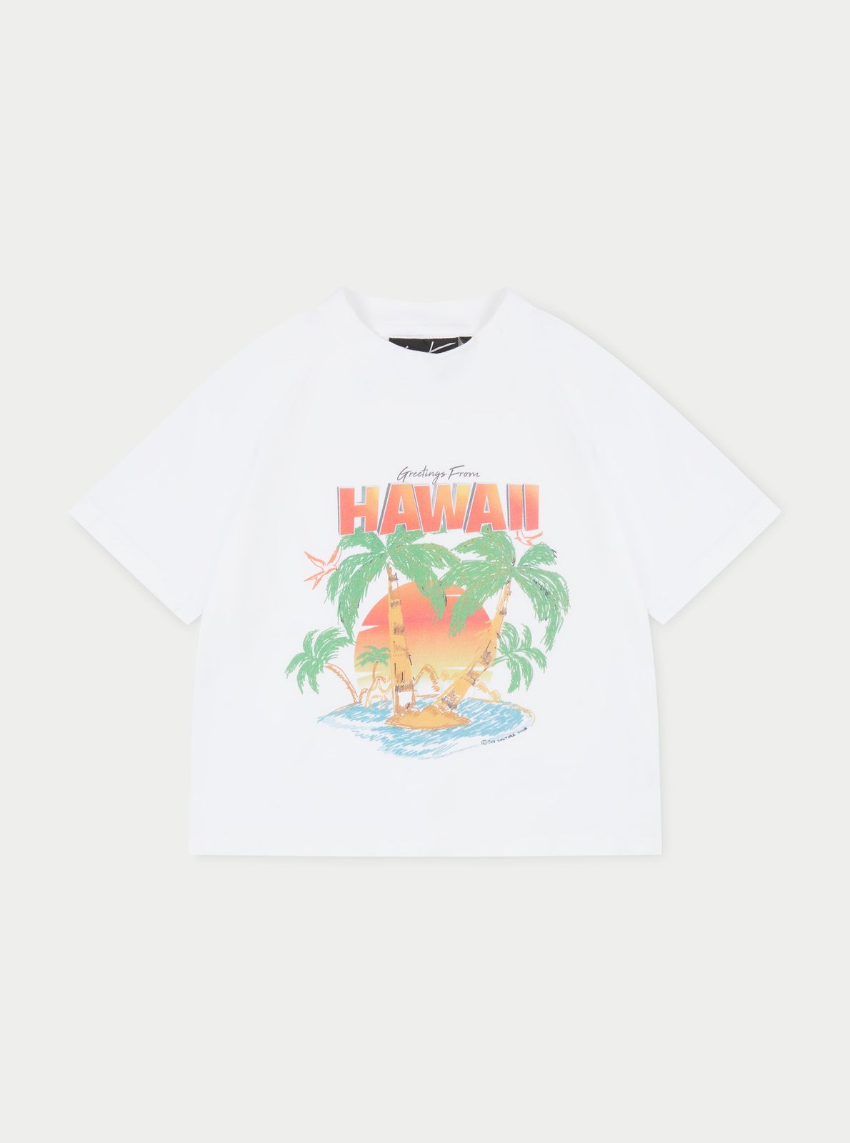 HAWAIIAN PRINT CROPPED T-SHIRT - WHITE