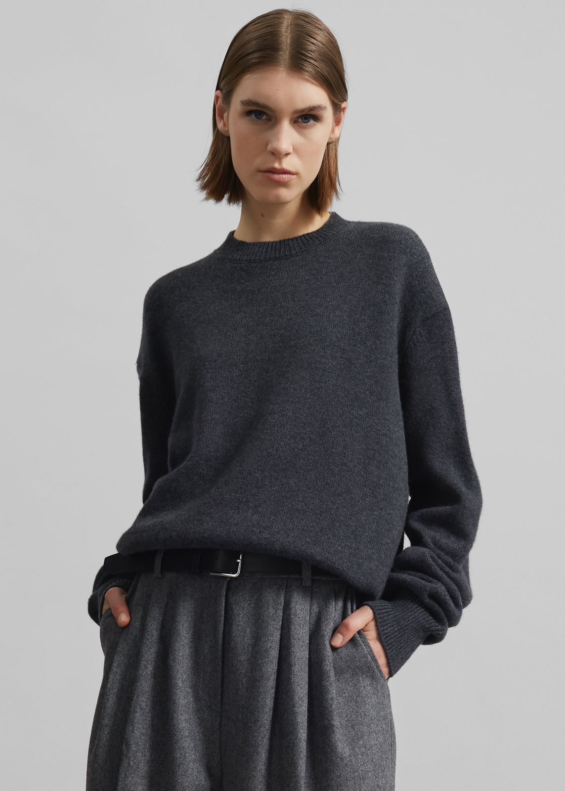 Rafaela Padded Knit Sweater - Dark Grey Melange