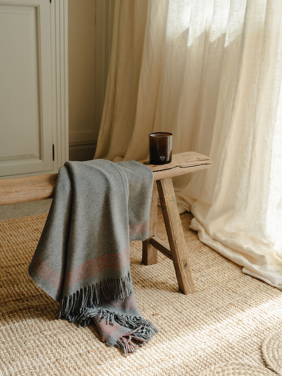 The Morar Cashmere Throw - Steel and Orange