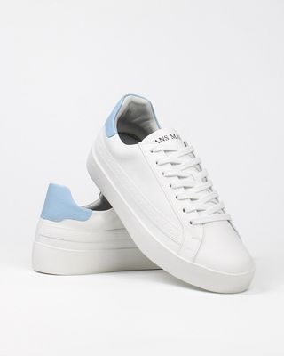 Olympus Low Top Trainers - White & Baby Blue Pebbled Leather