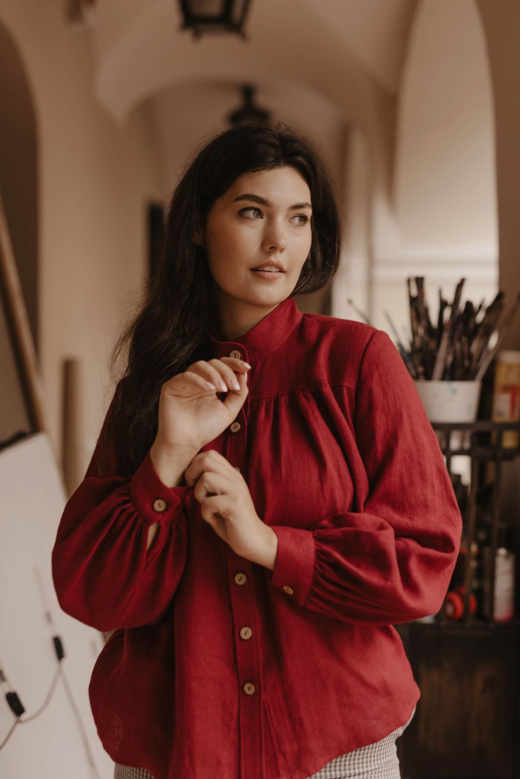 Indraja Women's Linen Shirt | 100% Linen | Light Blue or White