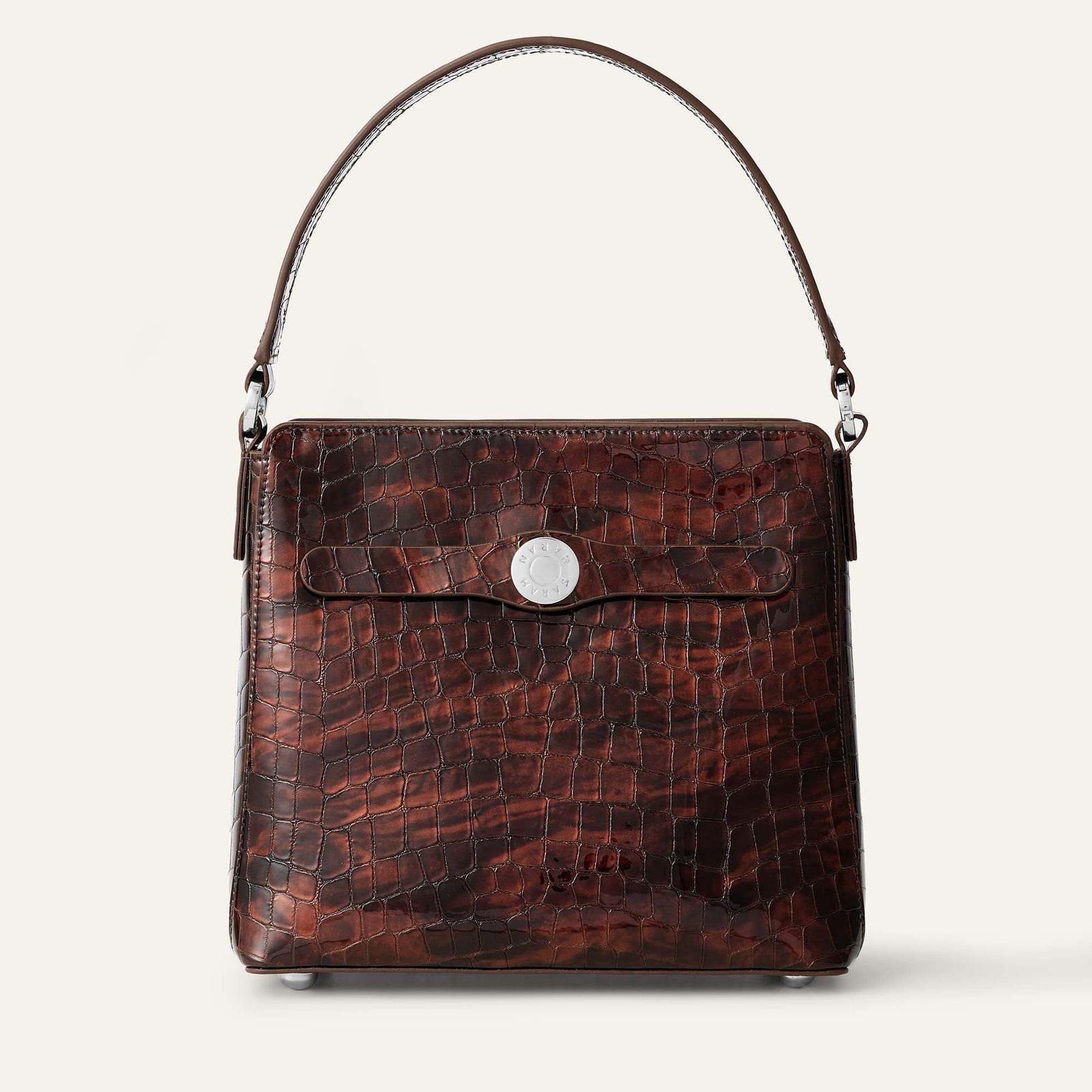 Rosa Handbag | Tortoiseshell Patent Croc with Silver hardware