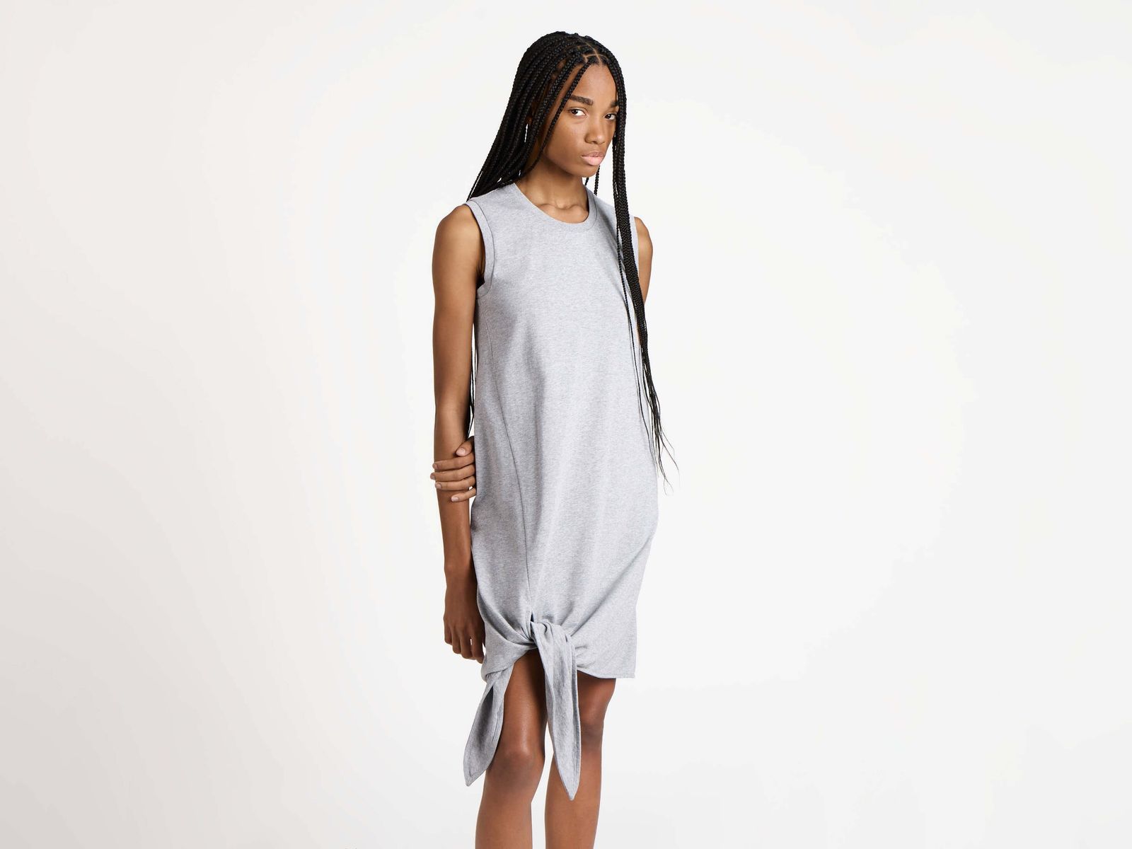 WOMENS HEM KNOT DRESS IN MID GREY MELANGE
