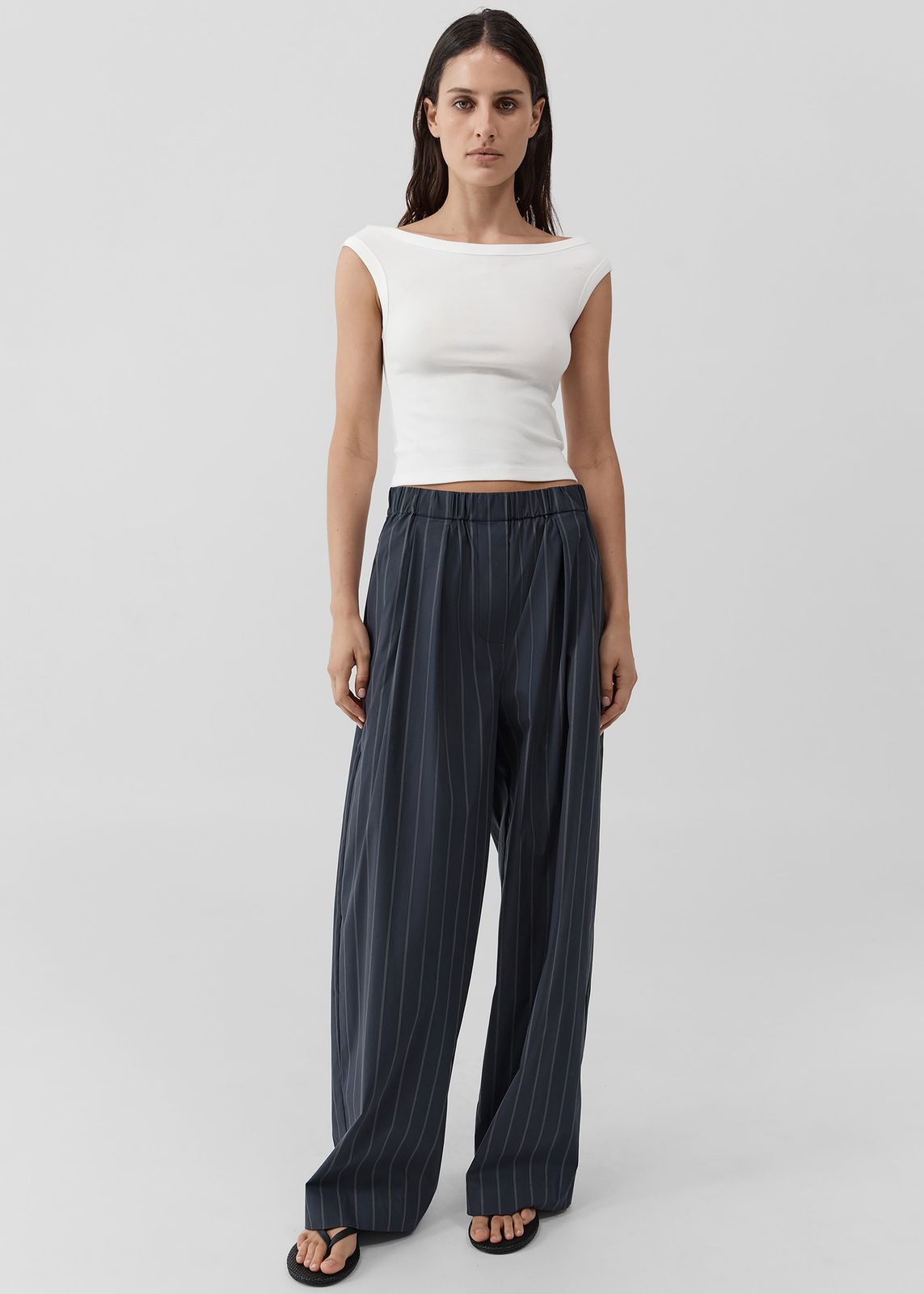 St. Agni Stripe Relaxed Pleat Pants - Ink Stripe