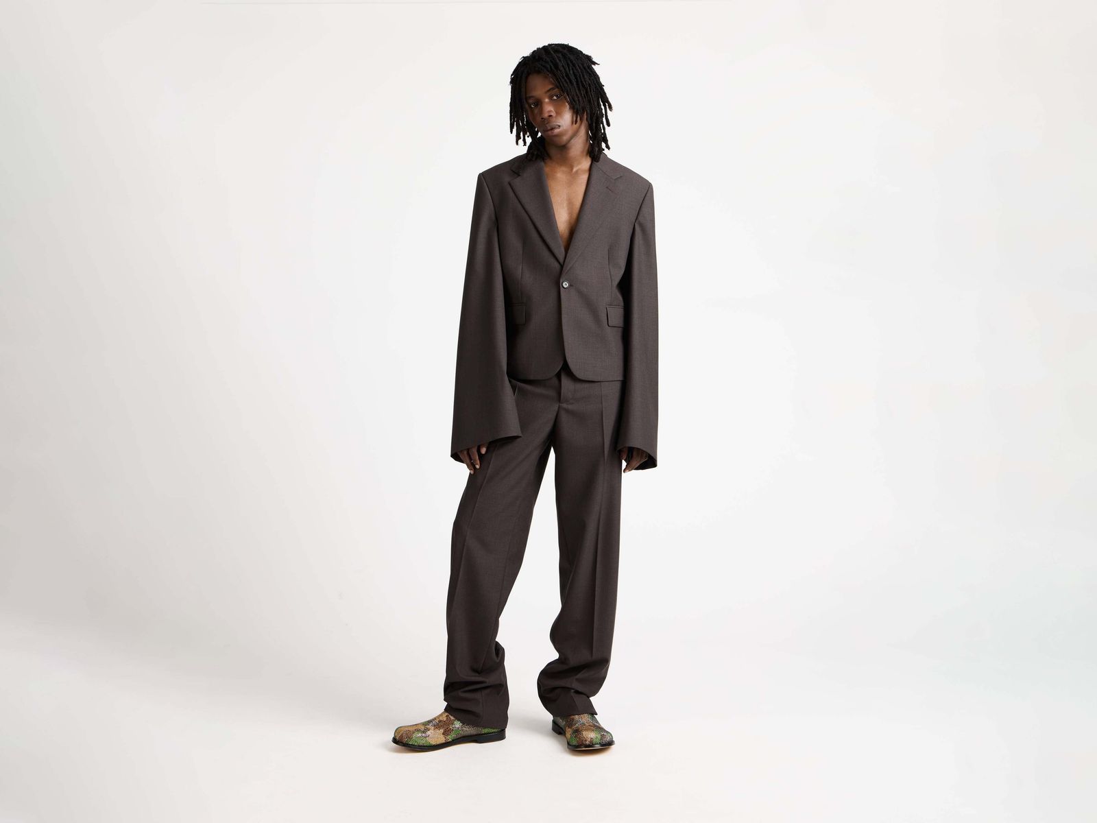 MENS WIDE SLEEVE BLAZER IN CHOCOLATE BROWN